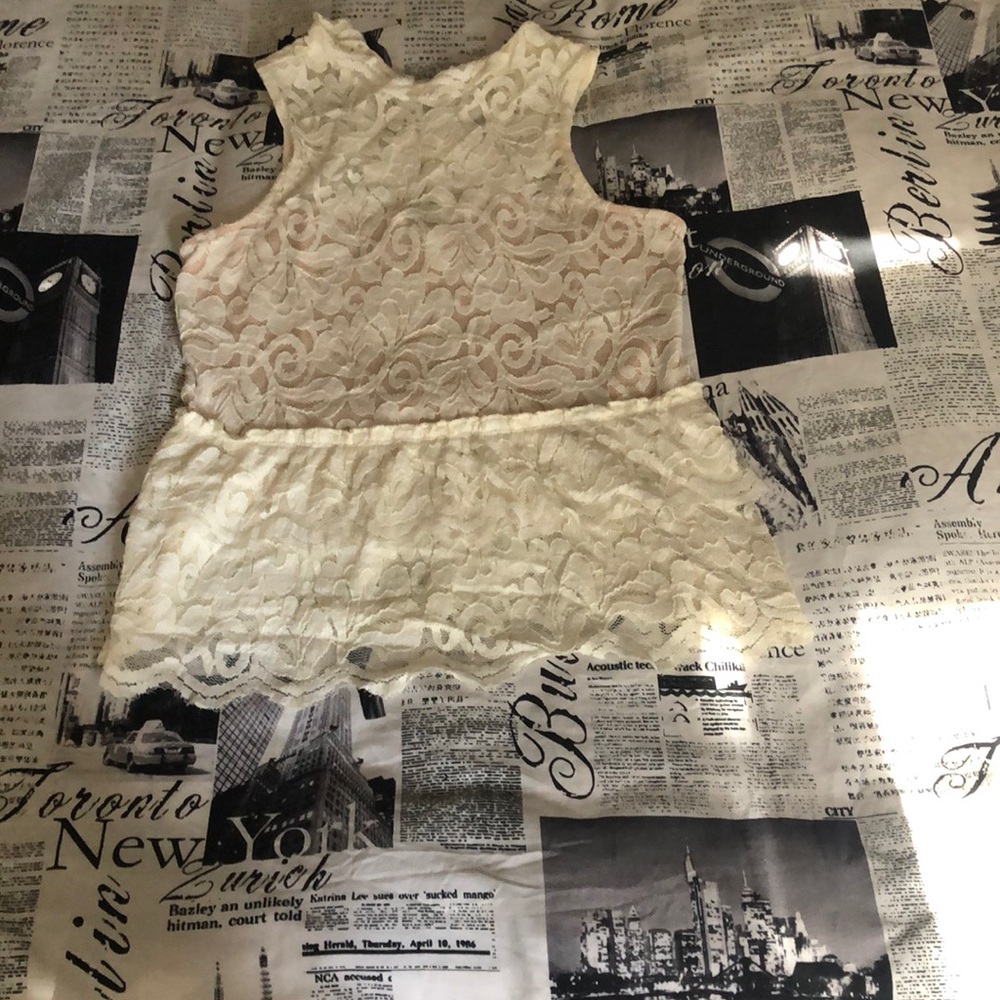 Cream lace pop over top